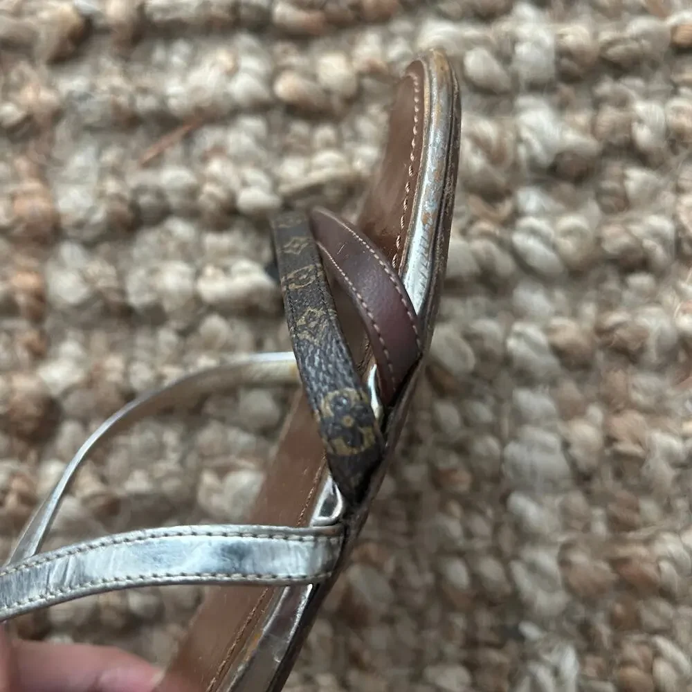 Louis Vuitton Sandals 41/US11 Brown Gold Monogram Strappy READ Repair Project - Picture 6 of 16